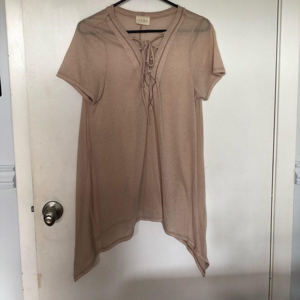 Tan Tunic Lace Up Top